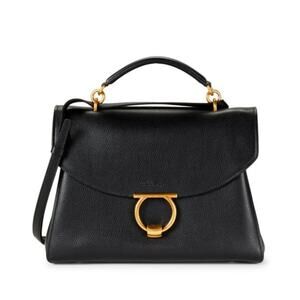 Salvatore Ferragamo Margot Leather Shoulder Bag Black Pebbled Leather.